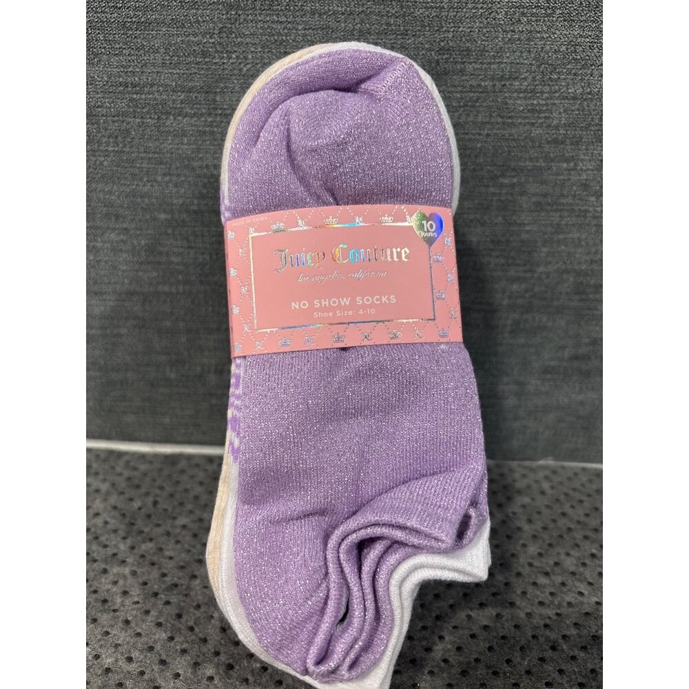 Juicy Couture No Show Socks 10-Pack Glitter & Pastel Colors Shoe Size 4-10